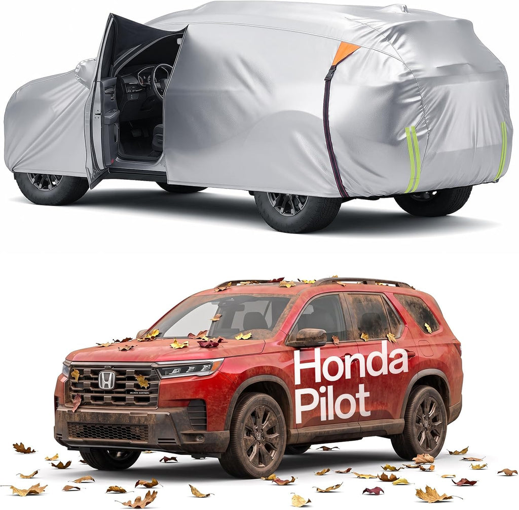 for Car Cover, 100% Waterproof All-Weather，NO.1 UV Sun & Heat Protection, Paint-Safe Lining, Driver-Side & Charging Port Zippers, Windproof