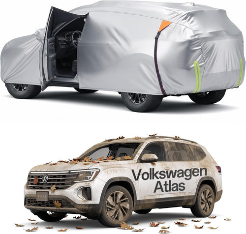 Car Cover for Volkswagen Atlas 2017–2026, 100% Waterproof All-Weather | NO.1 UV Sun & Heat Protection, Paint-Safe Lining, Driver-Side Zipper, Windproof Design