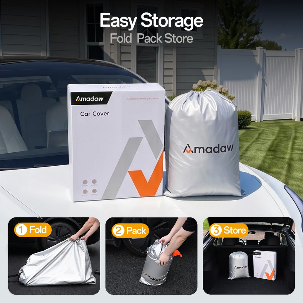 for Car Cover, 100% Waterproof All-Weather，NO.1 UV Sun & Heat Protection, Paint-Safe Lining, Driver-Side & Charging Port Zippers, Windproof