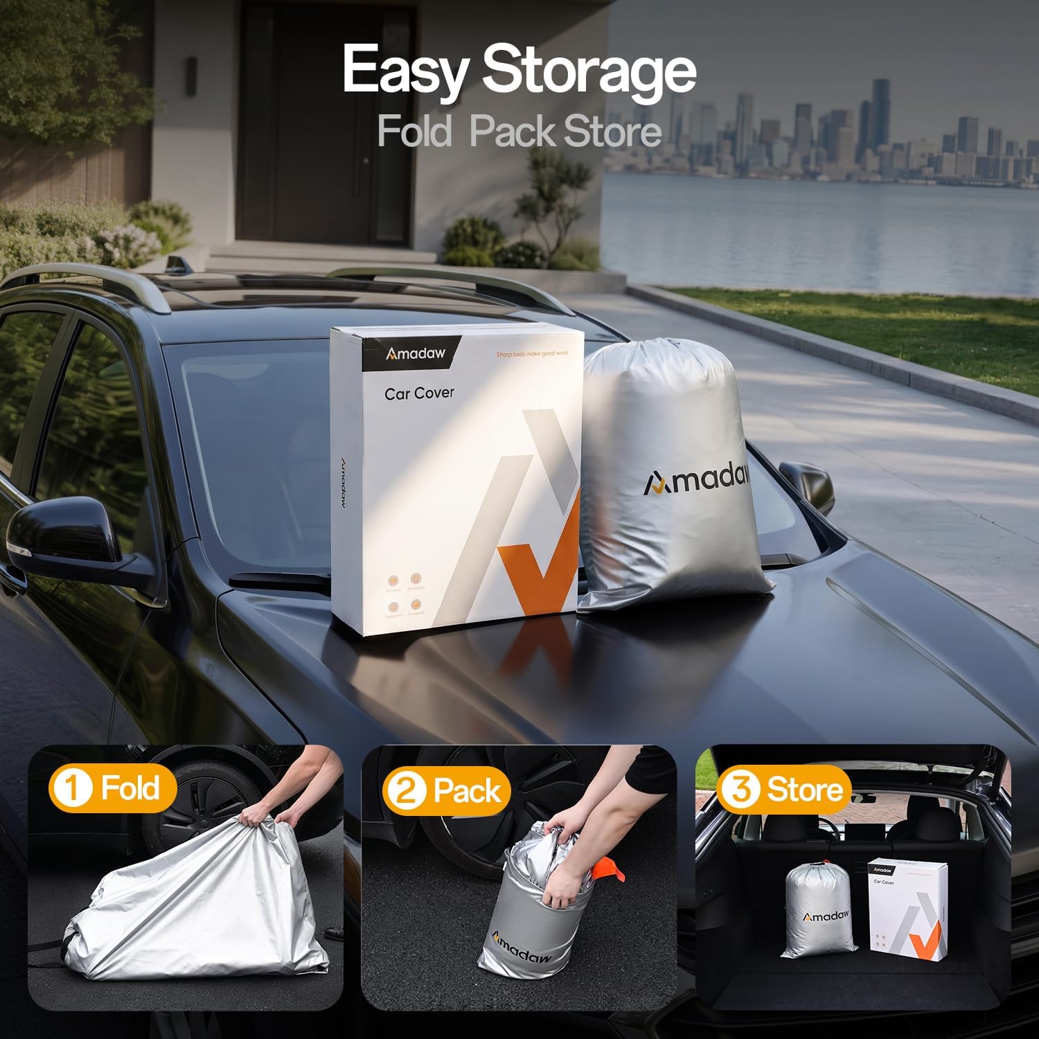 for BMW X5 Car Cover, Waterproof Inner Lining Protects Paint, Zippers for Driver Side & Charging Port, PU Coating for Sun and UV Protection-Silver