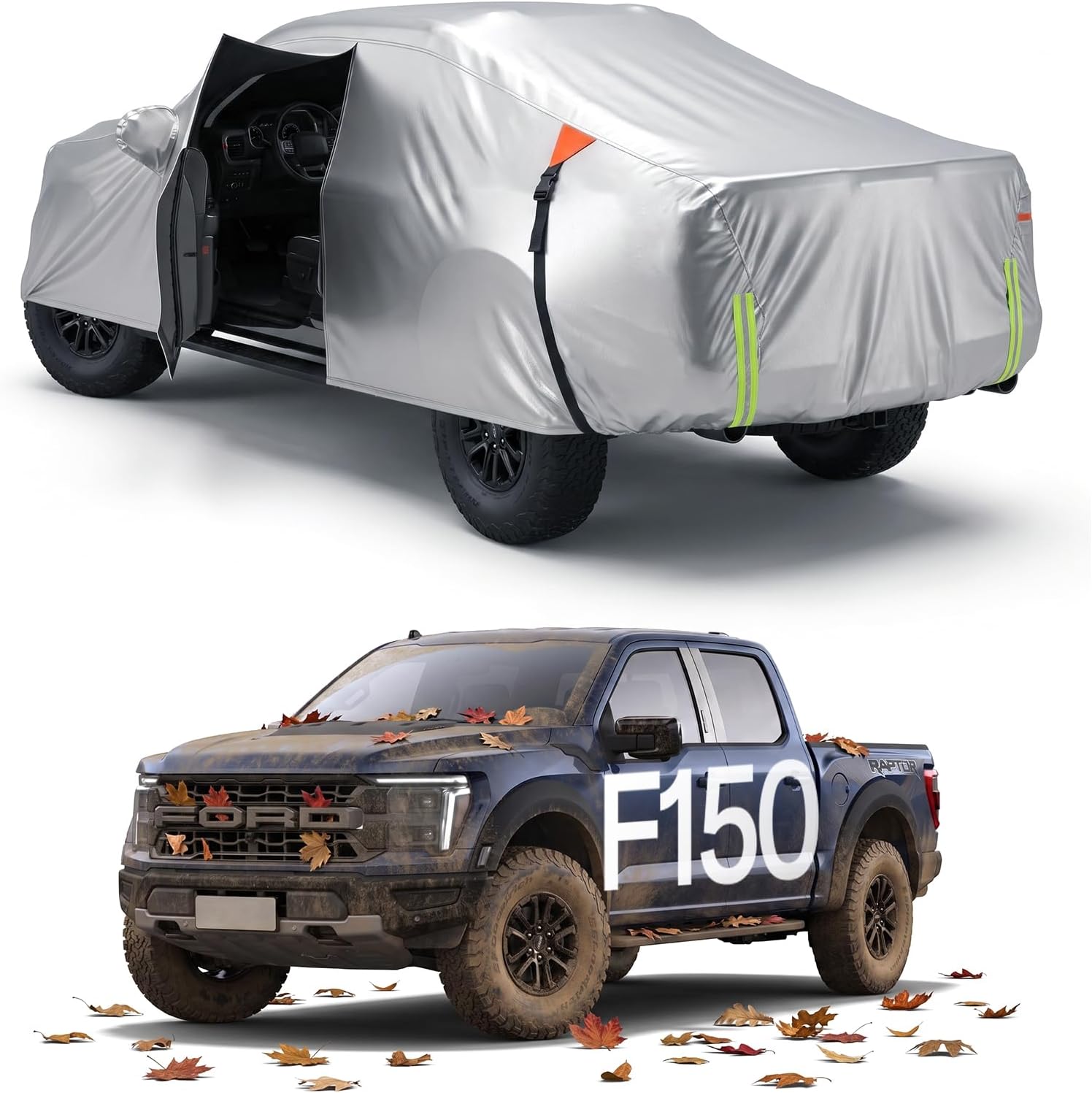 for Ford F150 Truck Car Cover 2009–2026, 100% Waterproof All-Weather | NO.1 UV Sun & Heat Protection, Paint-Safe Lining, Driver-Side & Charging Port Zippers, Windproof