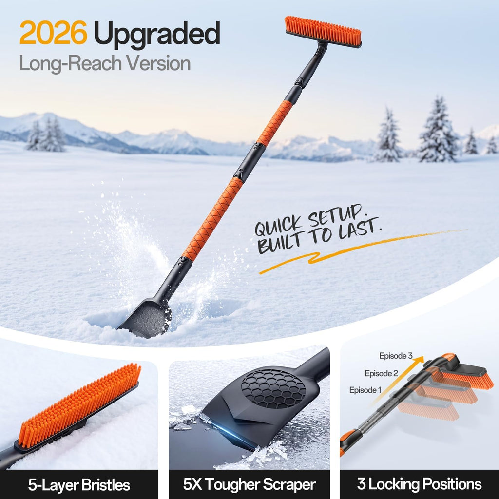 61" Extra-Long Snow Brush & Heavy-Duty Ice Scraper for Cars, SUVs & Trucks