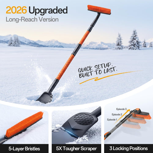 61" Extra-Long Snow Brush & Heavy-Duty Ice Scraper for Cars, SUVs & Trucks