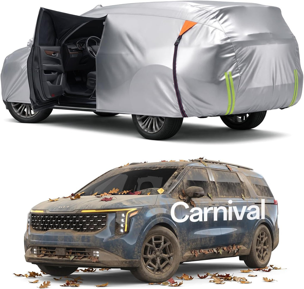 for Kia Carnival Car Cover 2015-2026, 100% Waterproof All-Weather | NO.1 UV Sun & Heat Protection, Paint-Safe Lining, Driver-Side Zipper, Windproof Design