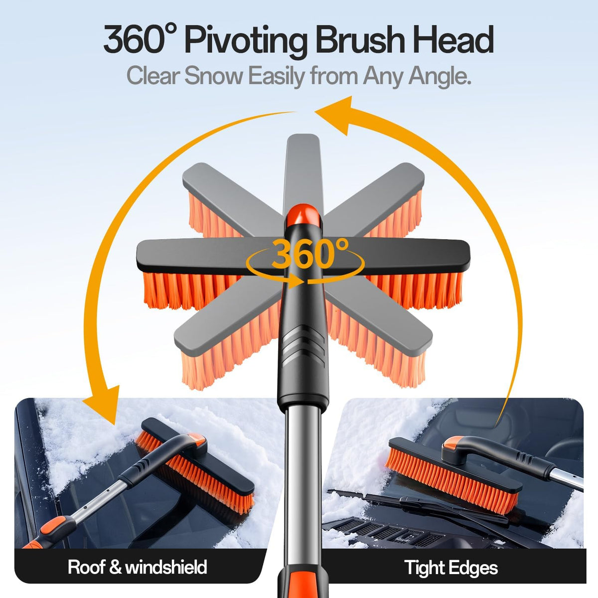 61" Extra-Long Snow Brush & Heavy-Duty Ice Scraper for Cars, SUVs & Trucks