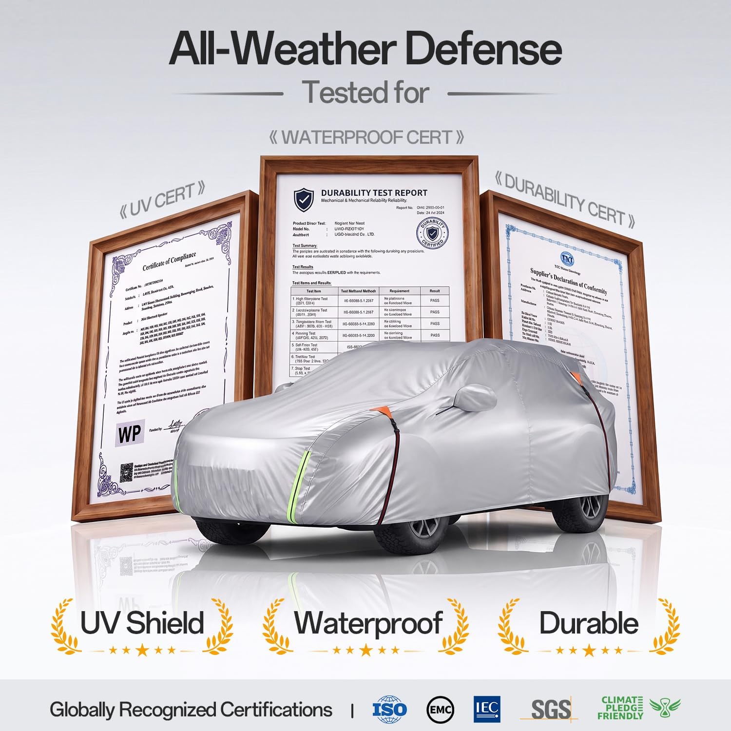 for BMW X5 Car Cover, Waterproof Inner Lining Protects Paint, Zippers for Driver Side & Charging Port, PU Coating for Sun and UV Protection-Silver