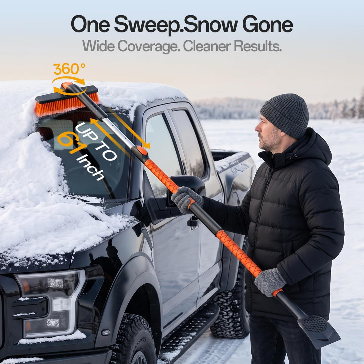 61" Extra-Long Snow Brush & Heavy-Duty Ice Scraper for Cars, SUVs & Trucks