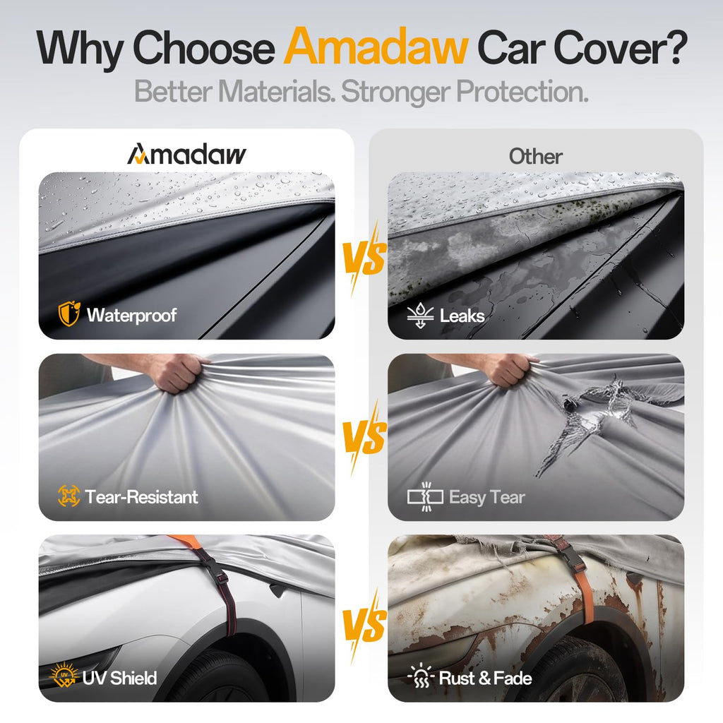 for Car Cover, 100% Waterproof All-Weather，NO.1 UV Sun & Heat Protection, Paint-Safe Lining, Driver-Side & Charging Port Zippers, Windproof