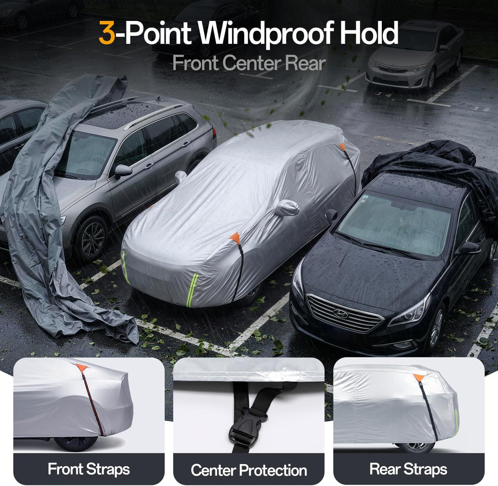 for BMW X5 Car Cover, Waterproof Inner Lining Protects Paint, Zippers for Driver Side & Charging Port, PU Coating for Sun and UV Protection-Silver
