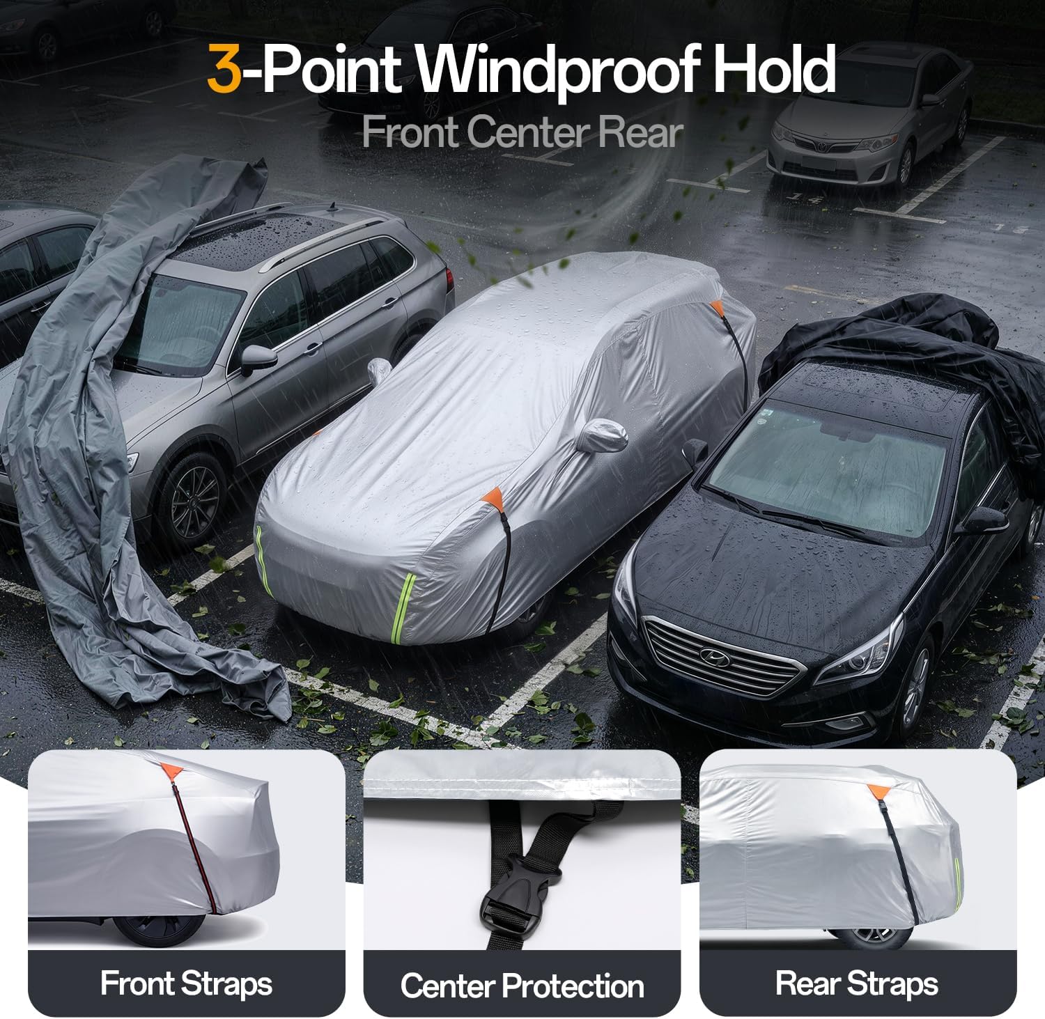 for BMW X5 Car Cover, Waterproof Inner Lining Protects Paint, Zippers for Driver Side & Charging Port, PU Coating for Sun and UV Protection-Silver