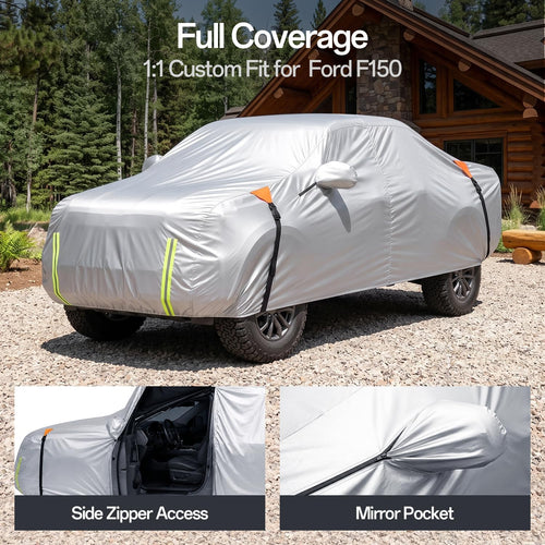 for Ford F150 Truck Car Cover 2009–2026, 100% Waterproof All-Weather | NO.1 UV Sun & Heat Protection, Paint-Safe Lining, Driver-Side & Charging Port Zippers, Windproof