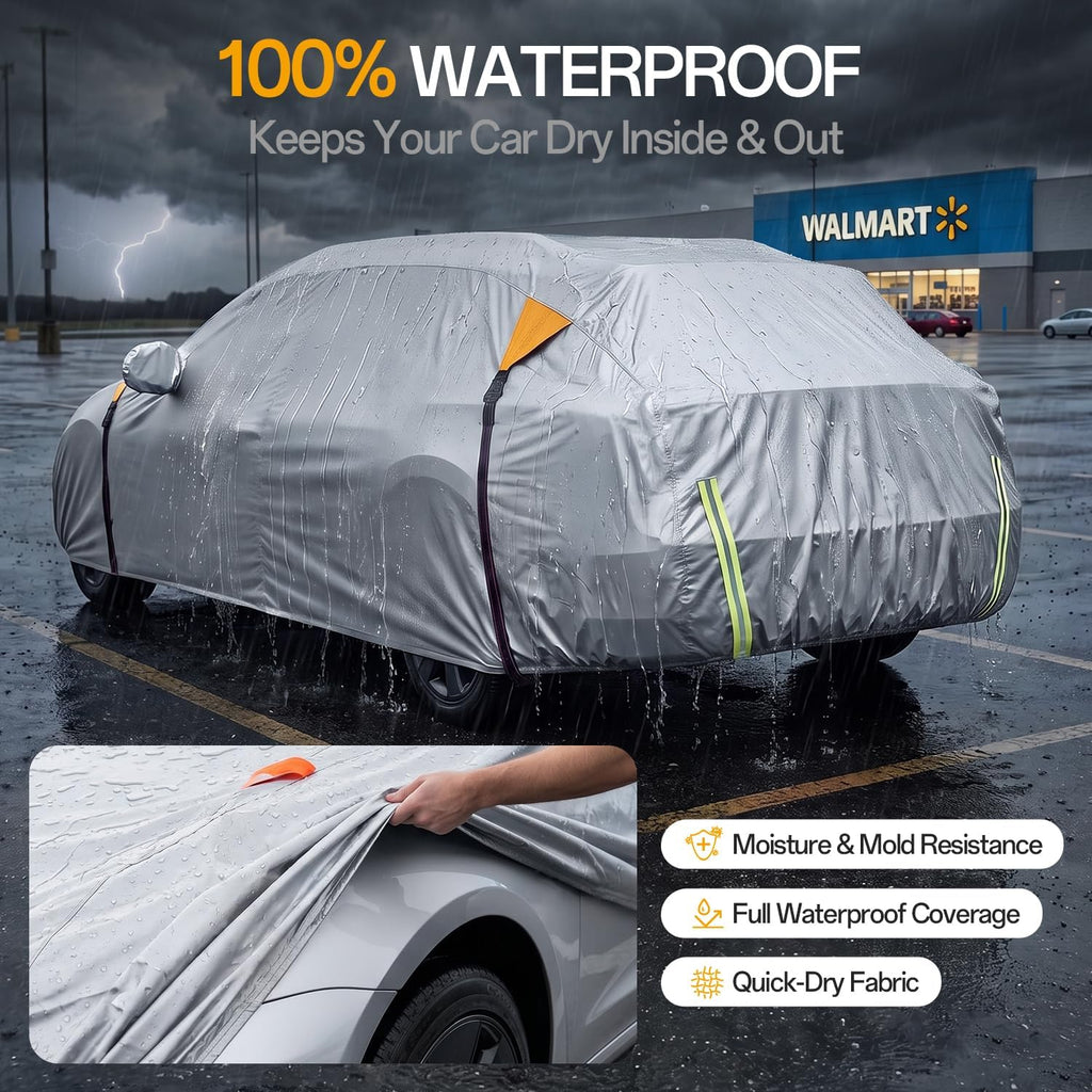 for BMW X5 Car Cover, Waterproof Inner Lining Protects Paint, Zippers for Driver Side & Charging Port, PU Coating for Sun and UV Protection-Silver