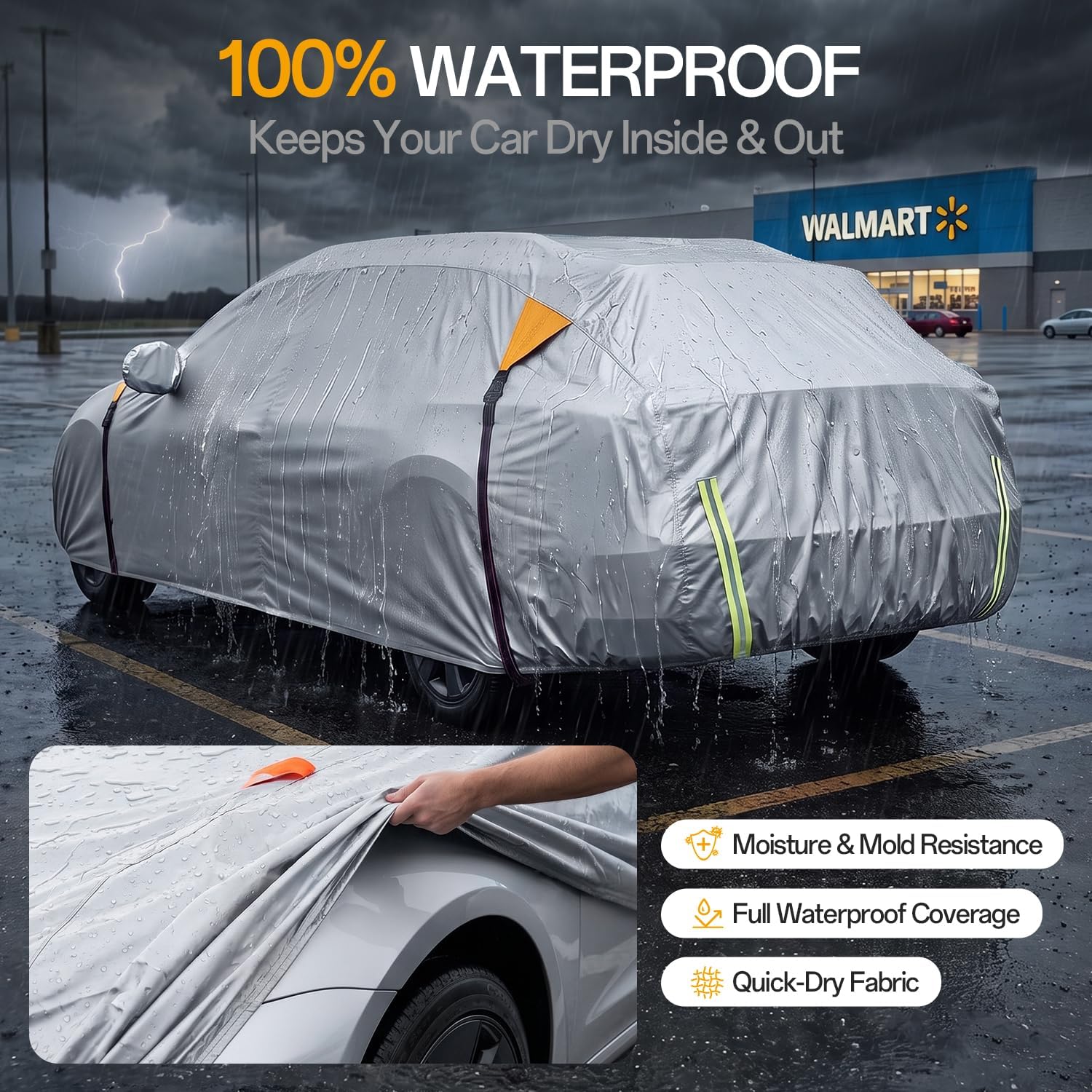 for BMW X5 Car Cover, Waterproof Inner Lining Protects Paint, Zippers for Driver Side & Charging Port, PU Coating for Sun and UV Protection-Silver