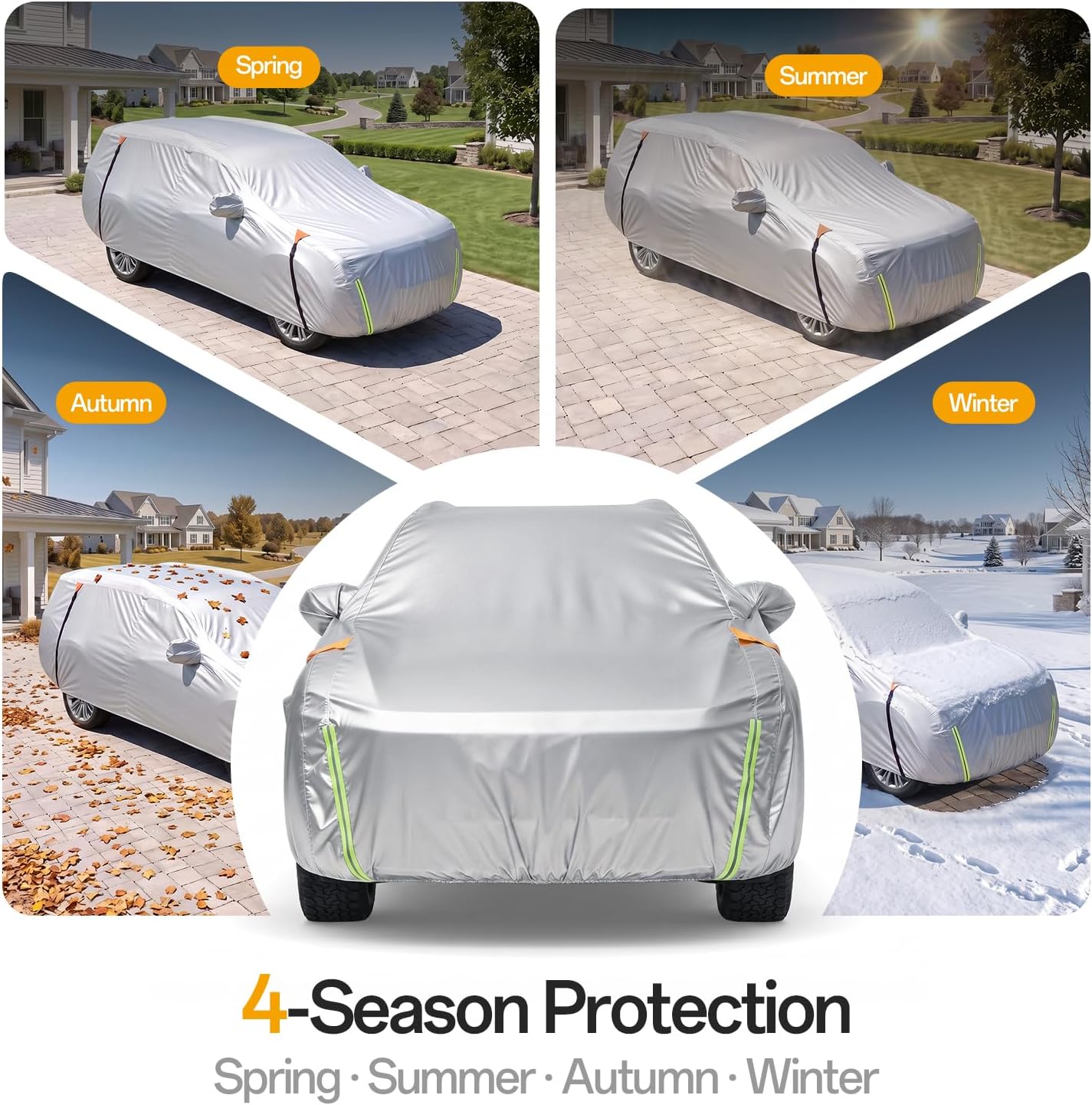 for BMW X5 Car Cover, Waterproof Inner Lining Protects Paint, Zippers for Driver Side & Charging Port, PU Coating for Sun and UV Protection-Silver