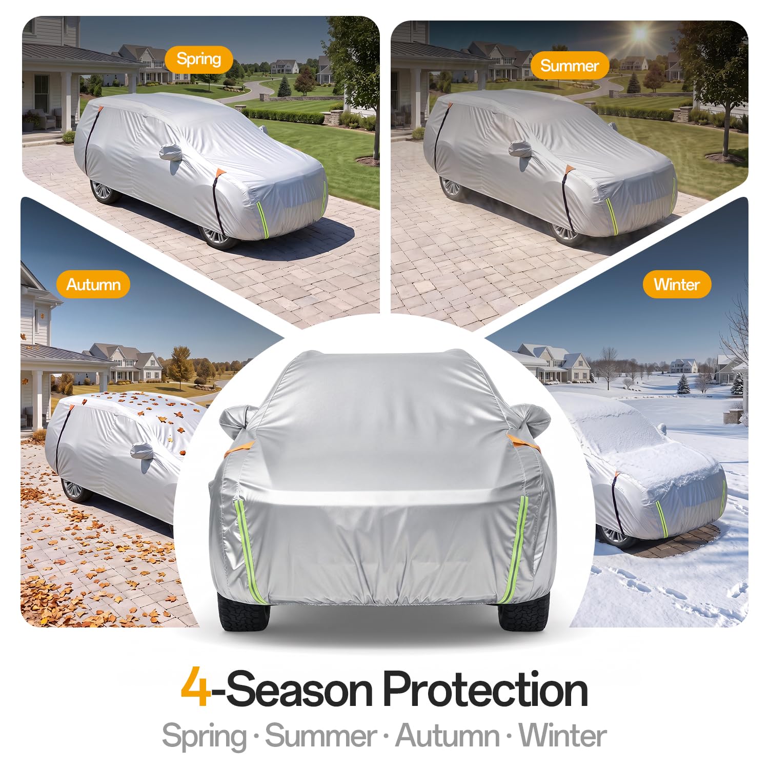 for Car Cover, 100% Waterproof All-Weather，NO.1 UV Sun & Heat Protection, Paint-Safe Lining, Driver-Side & Charging Port Zippers, Windproof